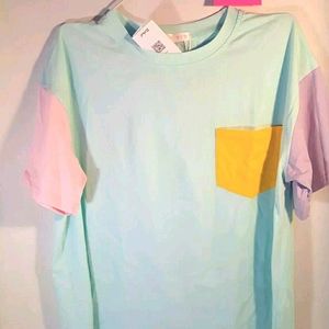 Color Block Pastel Mint Pink Lilac Yellow Tee